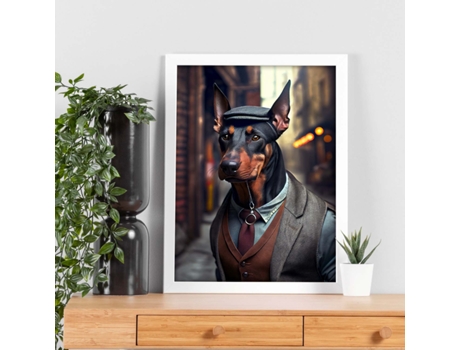 NACNIC Lámina Doberman Dependiente En Estilo Fotografía A Todo Color Divertidas Ilustraciones Realistas De Animales Con Ropa Humana