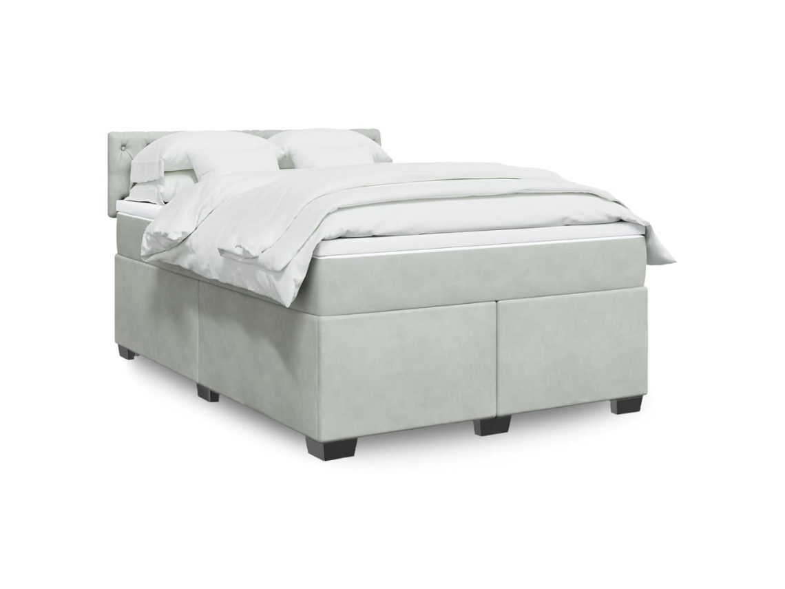 Cama Box Spring Con Colchón Terciopelo Gris Claro 140x190 Cm