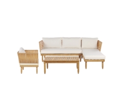 Sofá esquinero 4 plazas de madera de acacia clara/blanco crema izquierdo BELIANI Cremona