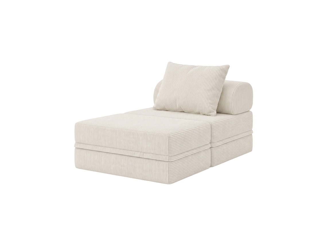 Sofá Modular 1 Lugar+ Puff Convertible Veludo Regular Beige