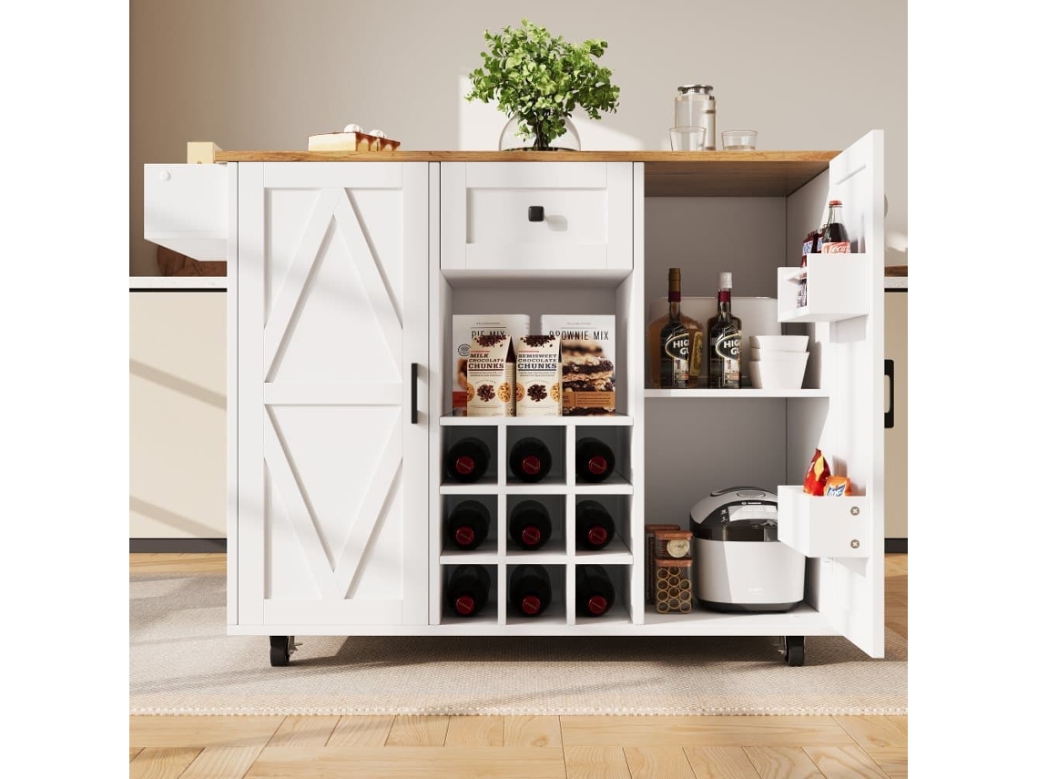 Isla De Cocina Multifuncional - Buffet, Almacenamiento, Extensible - Blanco