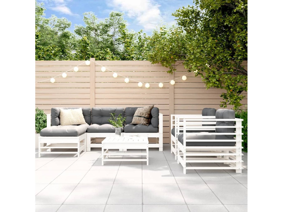 Conjunto de salón de jardín de 7 piezas de pino macizo blanco Dkd Home Decor