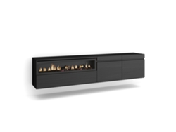Mueble TV Televisión 200x45x35cm Para TV hasta 80 Chimenea eléctrica Colgado Suspendido Negro