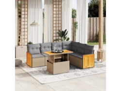 Conjunto de 7 sofás de jardín con cojines de mimbre beige de Dkd Home Decor