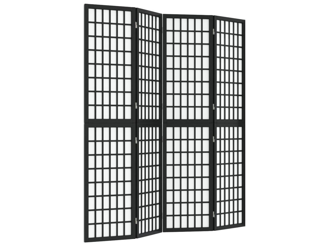 Biombo plegable, 4 paneles, 160 x 170 cm, madera maciza de abeto negro y papel de arroz, Dec031180