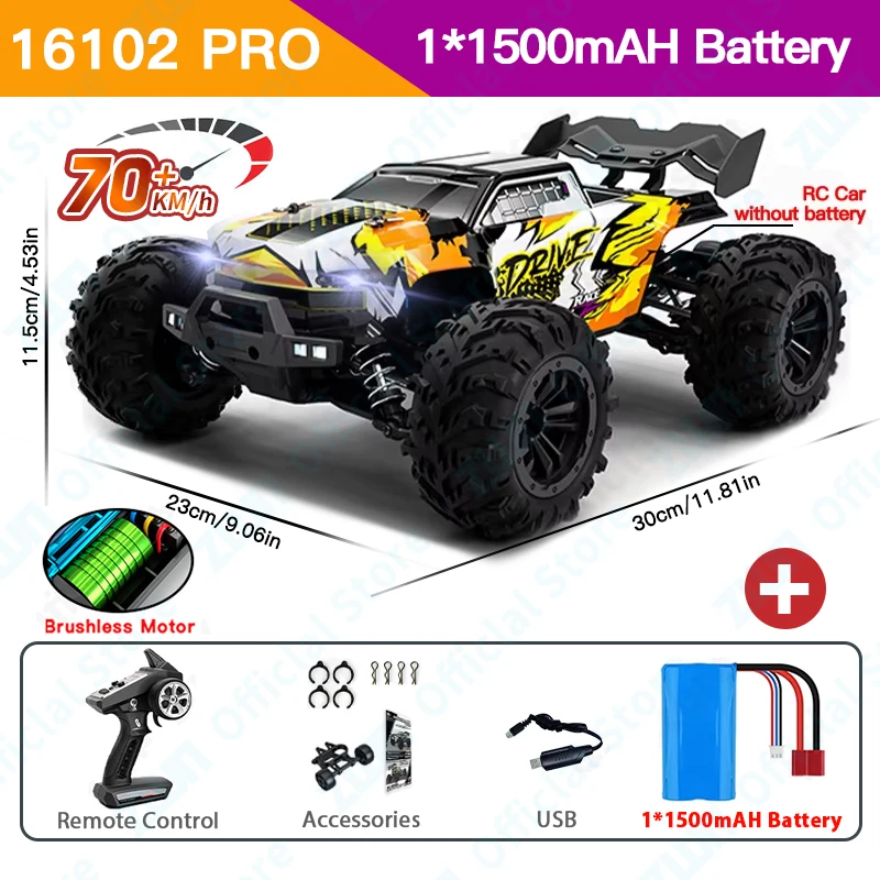 Coche Teledirigido 4x4 Amarillo Con Luces Led, Camión De Derrape De Alta Velocidad, Apto Para Niños.
