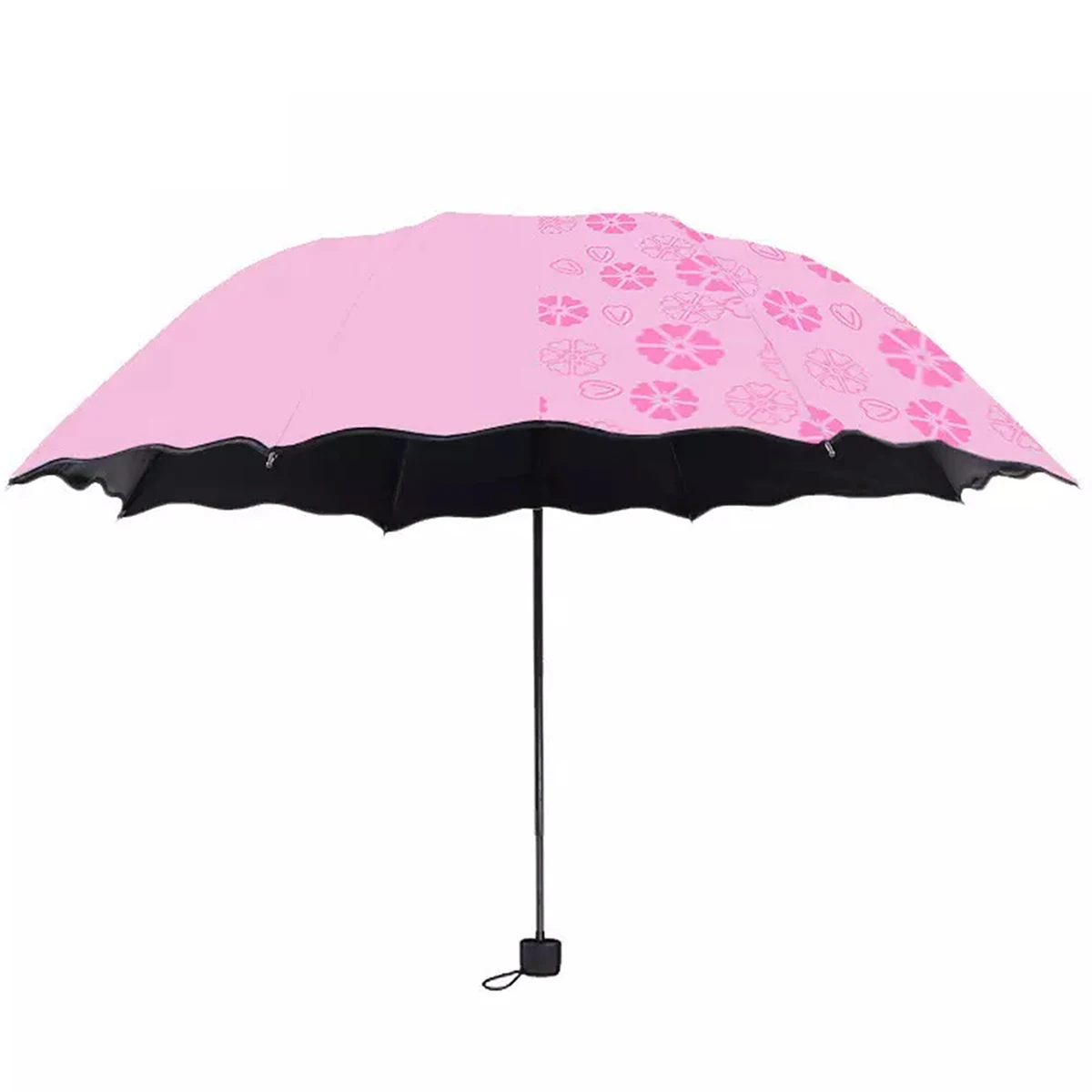 Paraguas Plegable De Tres Secciones (rosa), Apto Tanto Para Días Soleados Como Lluviosos, Cambia De Color Al Mojarse, Plegable, Con Protección Uv Y Pegamento Negro.