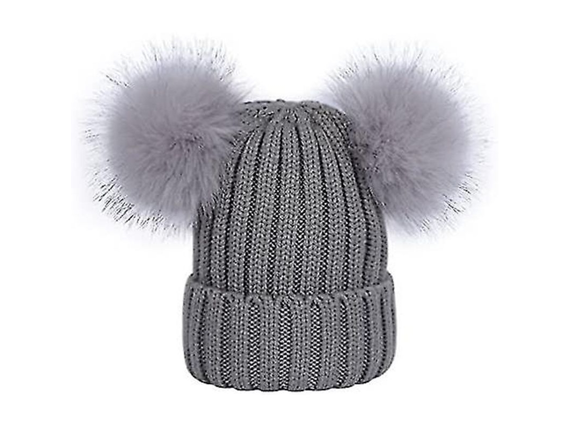2026-gorro De Punto Con Dos Pompones De Pelo Falso Para Mujer Moda Coreana Invierno Tela Elástica Paquete De 2
