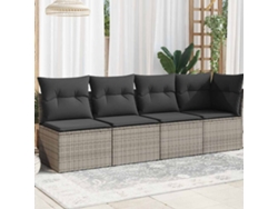 Sofá de jardín de 4 plazas con cojines, mimbre gris, Dkd Home Decor