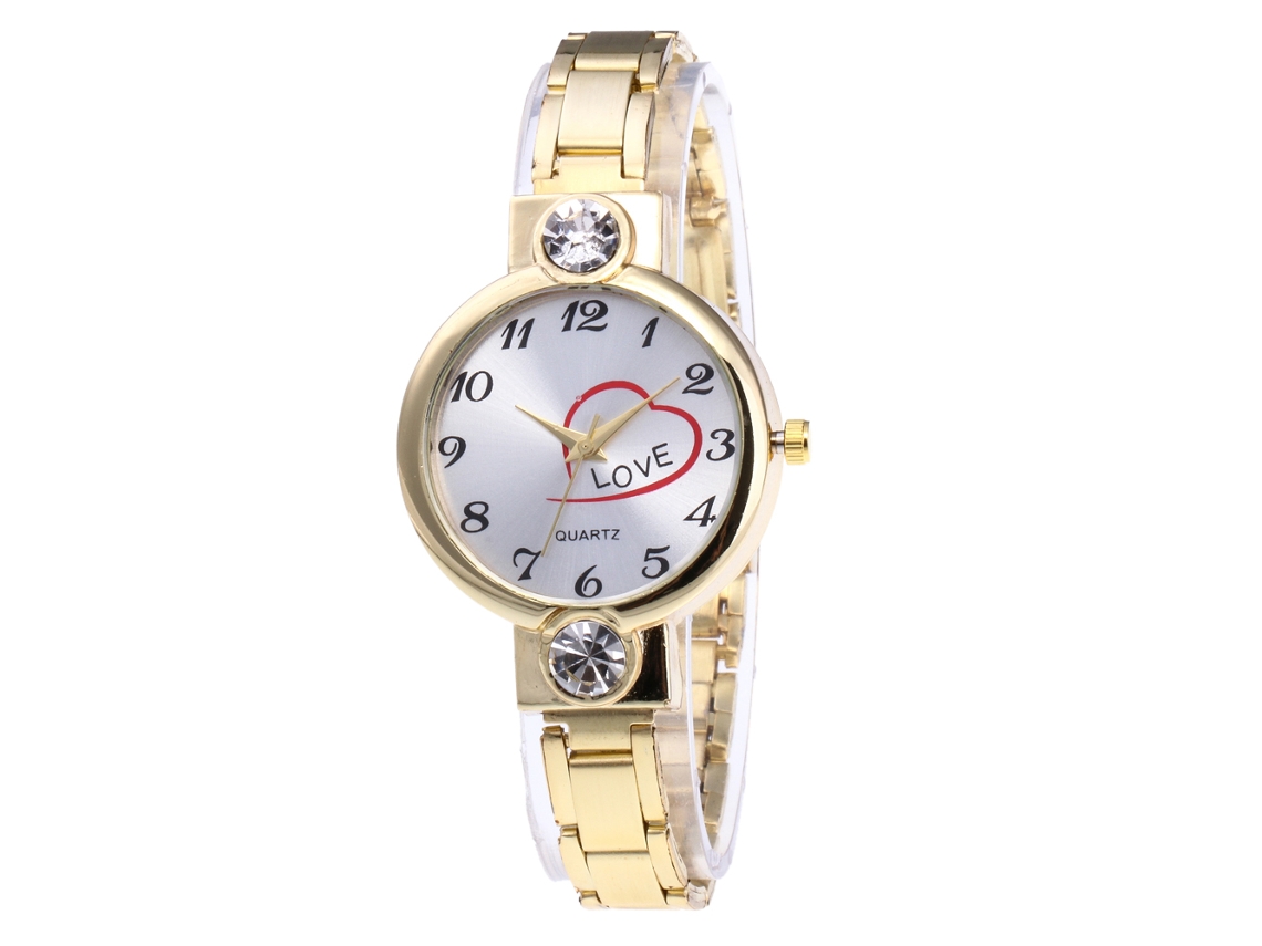 Reloj De Pulsera De Cuarzo Para Mujer Con Diamantes De Imitación Y Brazalete De Acero Con Diseño De Corazón (dorado)