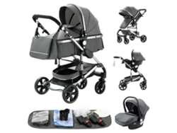 Cochecito de bebé Yazoco 3 en 1, asiento de coche ajustable y reversible, ruedas antipinchazos de alta calidad, color gris