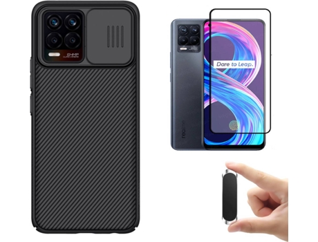 Kit Protector Realme 8 4G Funda Nillkin Camshield y Soporte Magnético Multifunción Negro