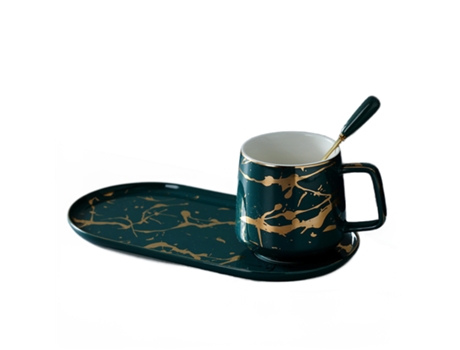 Taza XGF Taza de leche de cerámica de mármol Taza de café y platillo creativo Set de placa de desayuno Mármol de porcelana y platillo Una persona S...