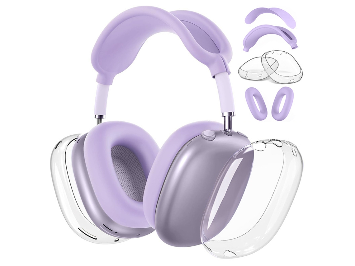 Kit Protector Cuatro Piezas De Tpu Transparente Lila Rosa, Material Duradero Apto Para Airpods Max Generación 1 Y 2