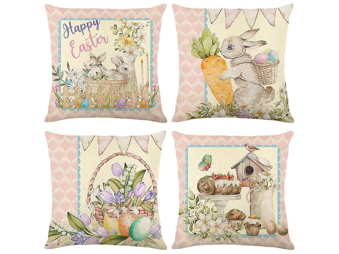 Rebe-set De 4 Fundas De Almohada Con Patrón De Conejos Y Flores, 45x45cm, Estilos Diferentes Para Sofá, Coche Y Hogar