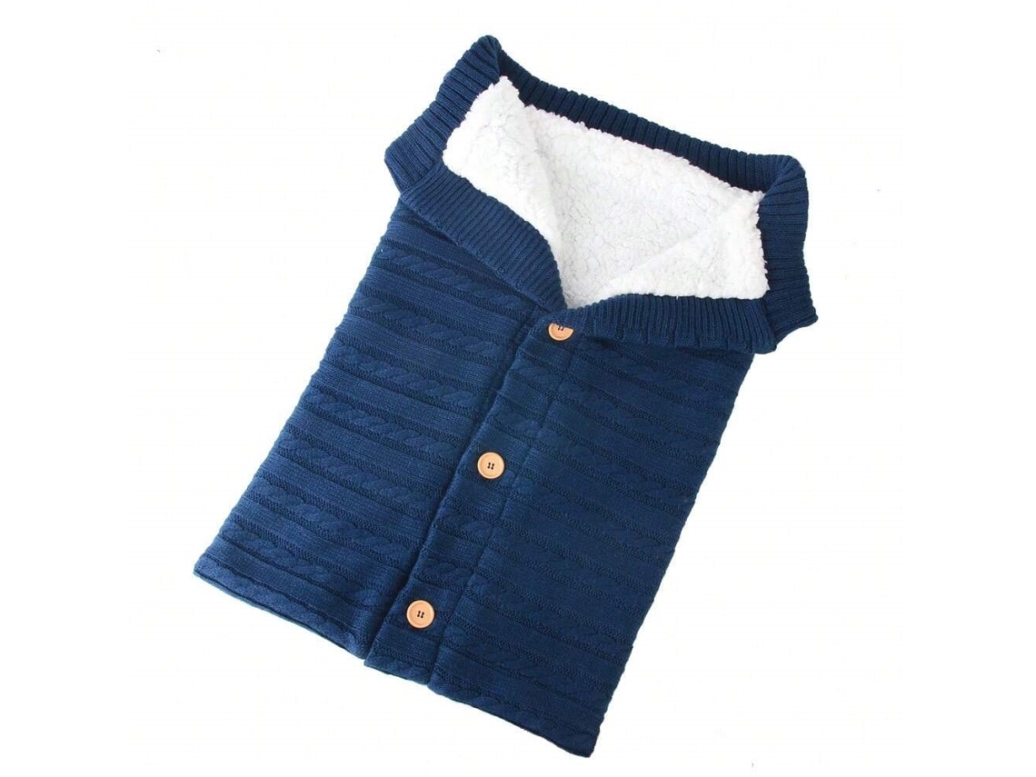 Saco de dormir para cochecito de bebé con botones, manta de bebé de lana de punto, azul oscuro Tommy01.