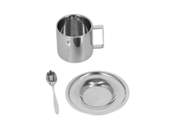 Juego de 3 tazas de café térmicas de acero inoxidable de doble pared con platillo y cuchara de 280 ml, color como se muestra en la imagen.