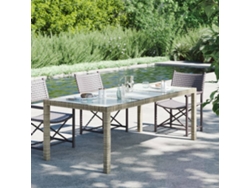 Mesa de Jardín LOVELY HOME Comedor Vidrio Templado y Mimbre Gris (190 x 90 x 75 cm)
