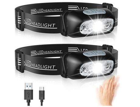Linterna frontal con sensor de movimiento, faro LED - 500 lúmenes, IPX6 resistente al agua, 4 modos de iluminación para acampar, senderismo, correr...