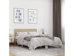 Estructura Cama Madera Ingeniería Metal Roble Sonoma 140x200 Cm