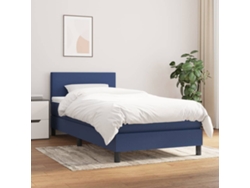Cama Box Spring Con Colchón Tela Azul 100x200 Cm