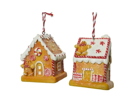Adorno Navideño Árbol de Navidad Poliresina Jengibre Casita (6,5 x 5 x 7 cm)