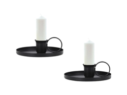 Portavasos De Vela De Metal Negro 2 Piezas Con Asa Y Bandeja Decoración Retro Para Navidad Bodas Ceremonias Fiesta Torre