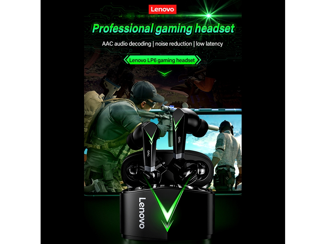 Auriculares Inalámbricos Lenovo Lp6 True Wireless Bt Para Deportes Electrónicos Y Juegos Con 65ms De Baja Latencia, Color Negro