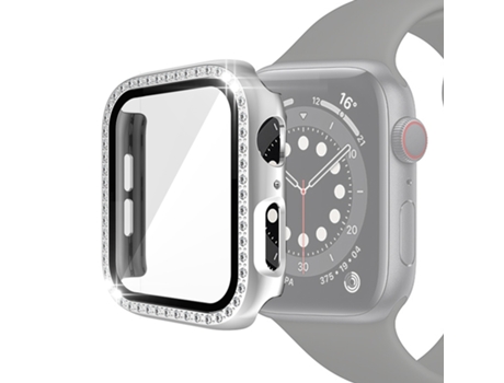 Funda protectora de diamante de una hilera de PC galvanizada con película de vidrio templado para Apple Watch Series 6 y SE y 5 y 4 de 40 mm (