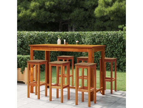 Conjunto 7 Mesa y taburetes altos de jardín VIDAXL madera maciza acacia