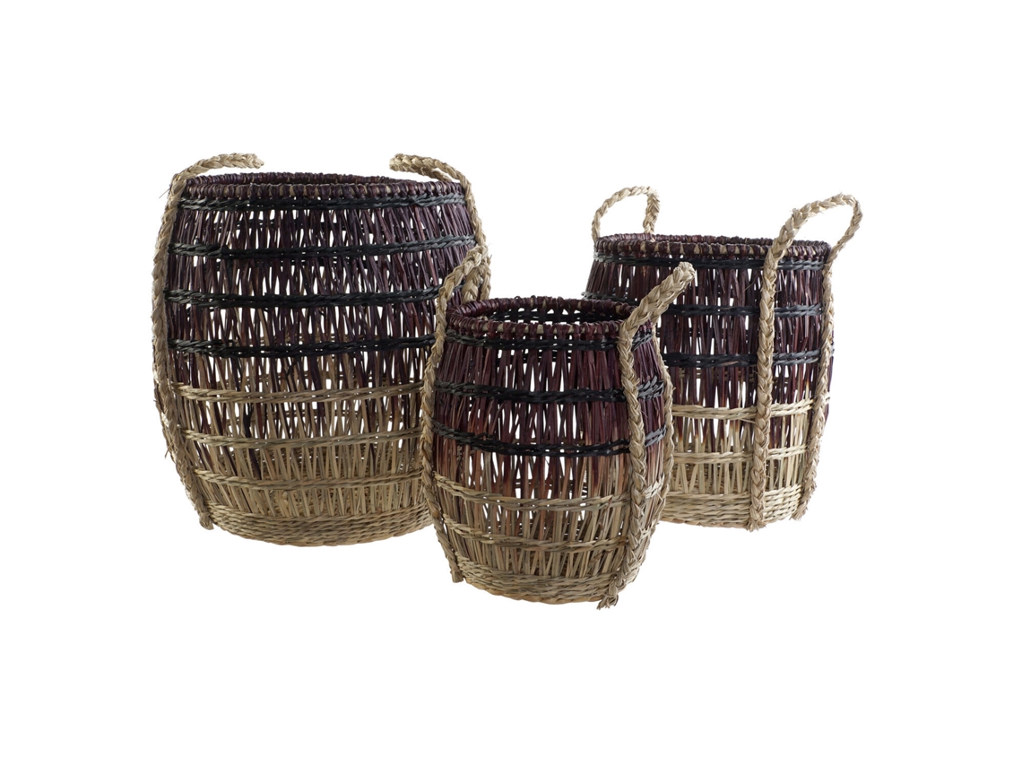 Set 3 Cesta Seagrass Natural Lila 39x39x41cm