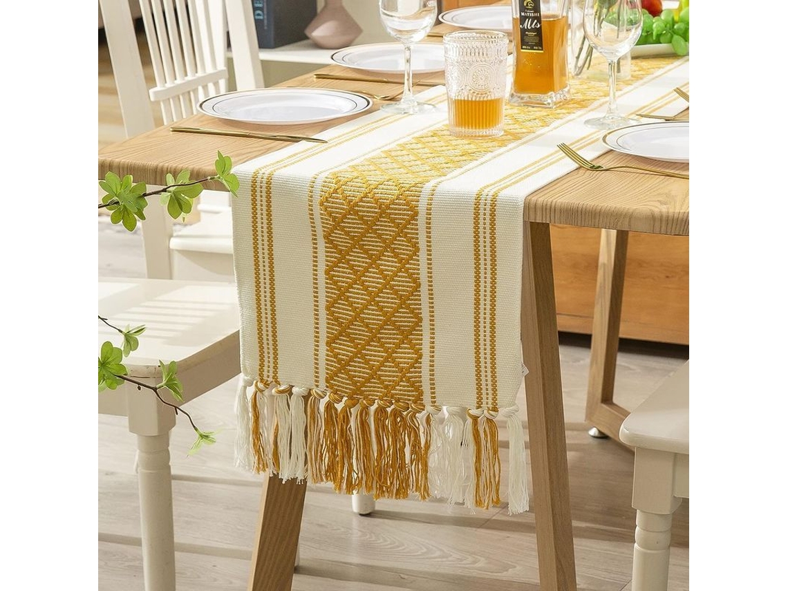 2026-mantel De Mesa Boho Marroquí 35x260 Cm Decoración Para Fiestas Y Ocasiones Especiales Amarillo