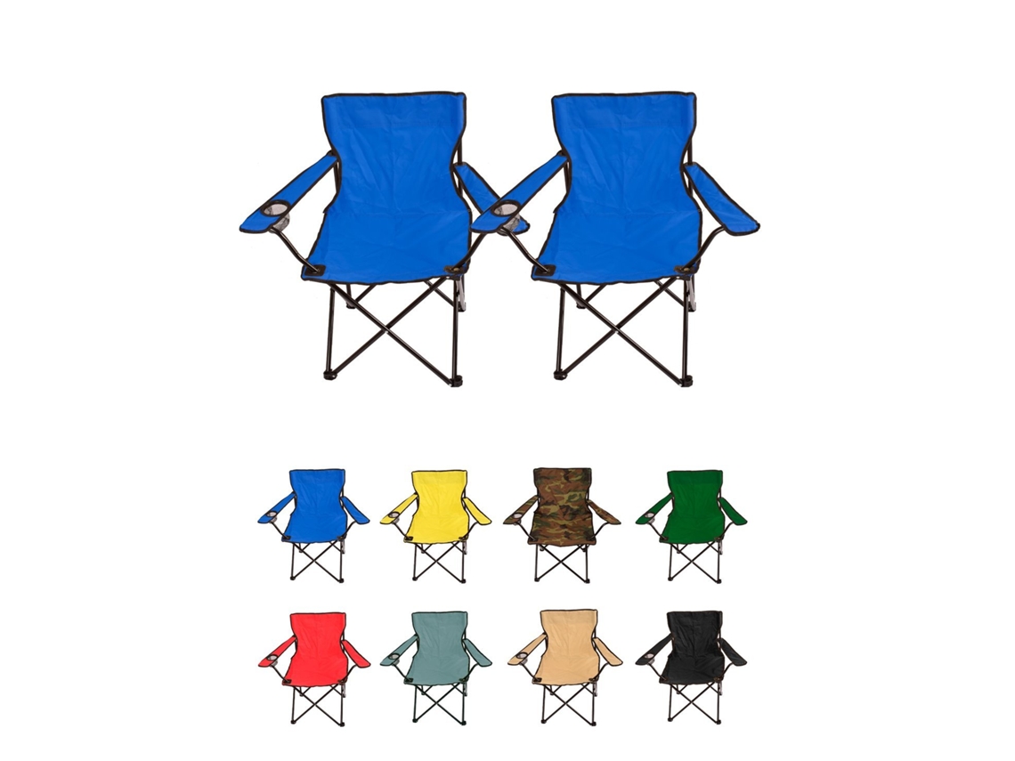 Silla De Camping Plegable De Acero Con Reposabrazos Y Funda Con Asas- 80x80x50 Cm, Resistente Al Agua - Ideal Para Exterior Azul Pack 2 Uds