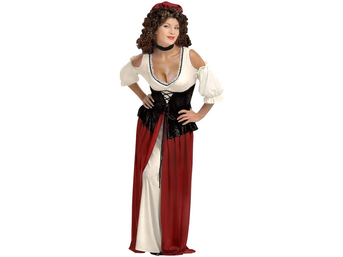 Disfraz de Tabernera Medieval con collar y tocado para mujer