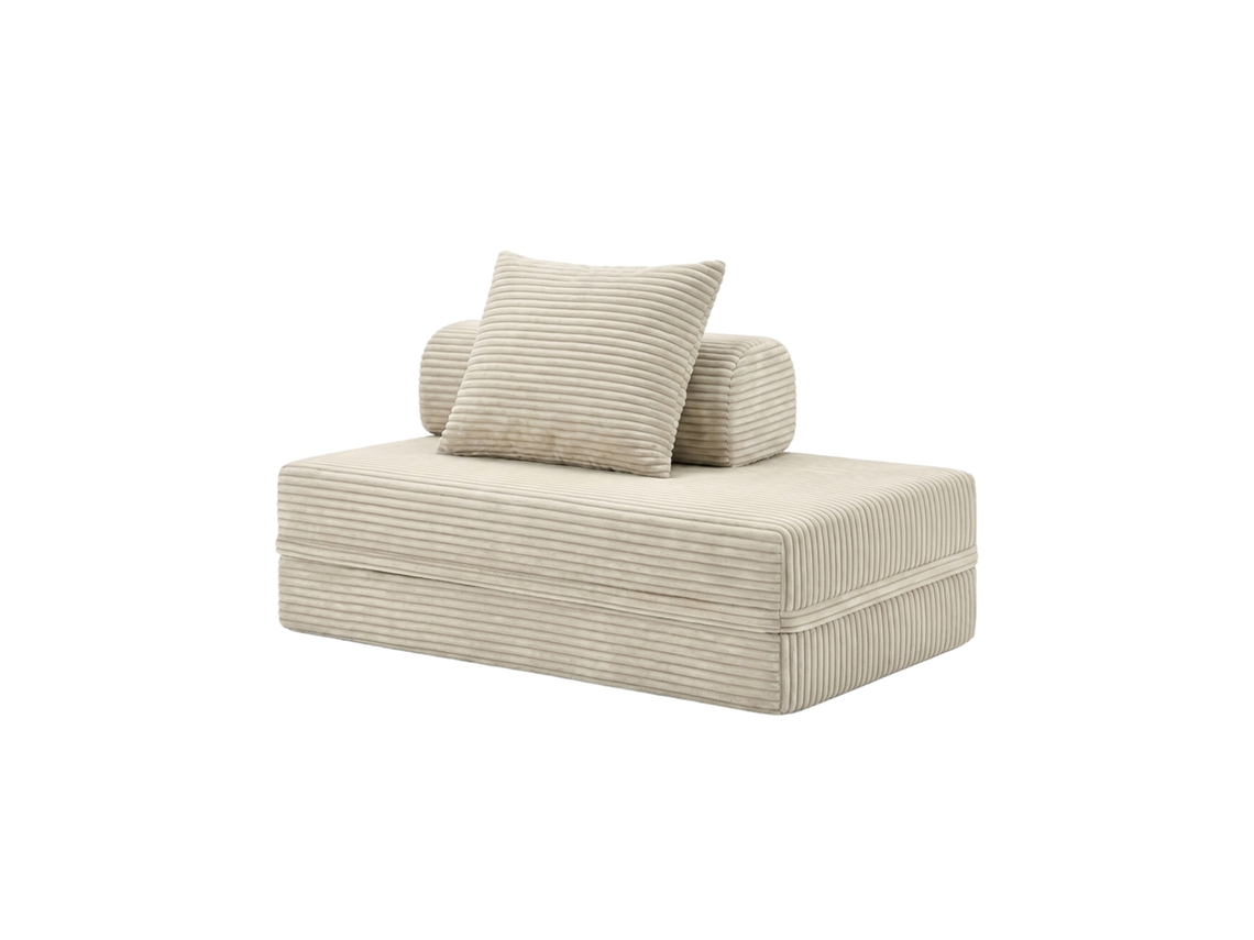 Sofá Modular 2 Lugares Convertible Veludo Listado Beige