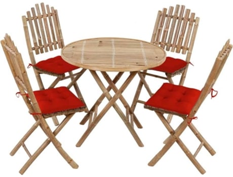 Conjunto 5 de comedor de jardín plegable VIDAXL con cojines bambú