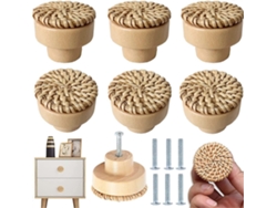 Conjunto De 6 Perillas De Mueble De Ratán Redondo, Hecho A Mano, Para Commode, Cajón
