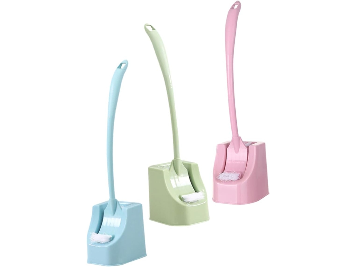 Juego de 3 escobillas de baño con soporte, diseño ergonómico, limpieza práctica para baño y cocina, rosa, Slowmoose