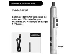 Mini Destornillador Eléctrico Inalámbrico (modelo Básico Blanco), Recargable Por Usb, 3,6 V, 200 Rpm, Batería Incluida.