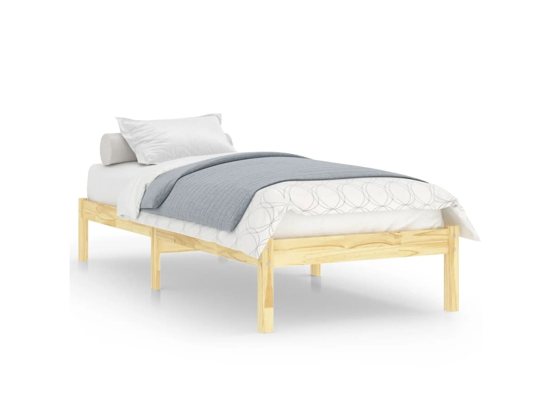 Cama con Cama de Madera Maciza de Pino en Marrón (90x200 cm)
