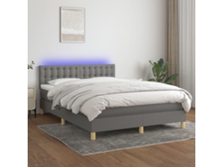 Cama Box Spring Colchón Y Luces Led Tela Gris Oscuro 140x190 Cm