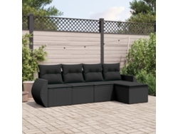 Conjunto de sofá de jardín de 5 piezas con cojines de mimbre sintético negro, Dkd Home Decor