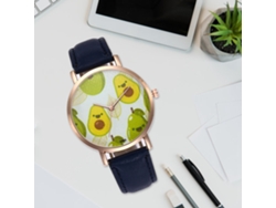 Reloj De Cuarzo Con Correa De Cuero Pu Para Parejas, Dial Con Patrón De Frutas (azul)