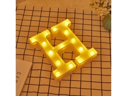 Letra LED H Iluminada con Luz Blanca Cálida, Altura 22cm, Funcionamiento a Pilas 2*AA