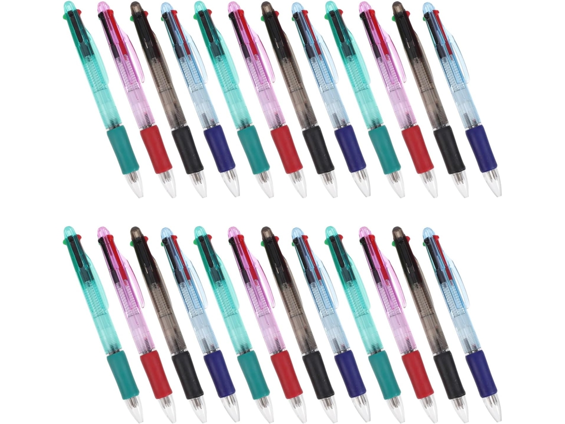 Juego de 24 bolígrafos multicolores, 4 de ellos con cuerpo fino y transparente, para uso de oficina.