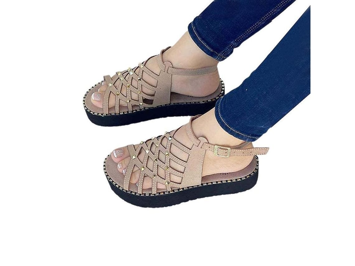 2026-sandalias De Playa Para Mujer Verano Con Rivetes Y Tacon Alto Casual De Piel Sintética