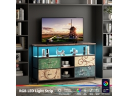 Mueble de TV con iluminación LED, 137x30x78cm, altura de mesa regulable, estructura de metal/cajones revestidos en tela de colores, estilo vintage, Rosahqnda