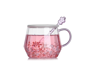 Taza XGF Taza de cristal resistente al calor de la taza de la flor de cerezo con la cubierta de la cuchara de la niña encantadora de la niña de la ...