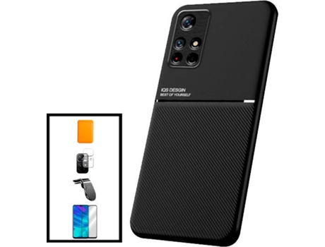 Kit Funda Magnetic Lux, Magnetic Wallet Naranja, 5D Full Cover, Protector de Cámara Trasera y Soporte Magnético L Safe Driving Coche Xiaomi Poco M4...