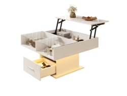 Mesa De Centro Elevable – Con Iluminación Led, Altura Ajustable, Diseño Moderno – Blanco